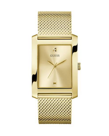 GUESS GW0898G1 Men’s Gold Watch – Rectangular Diamond Dial, Stainless Steel Mesh Bracelet, 34mm, 30M Water Resistant
