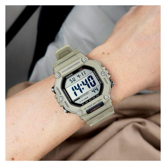 Casio AE-1600H-5AV Men’s Digital Watch – Beige Resin Strap (10-Year Battery, LED Illuminator, 100M Water Resistant)