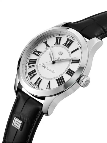 Guy Laroche Louis Men’s Swiss Made Quartz Watch with White Dial & Black Leather Strap (GLWGA0001101)